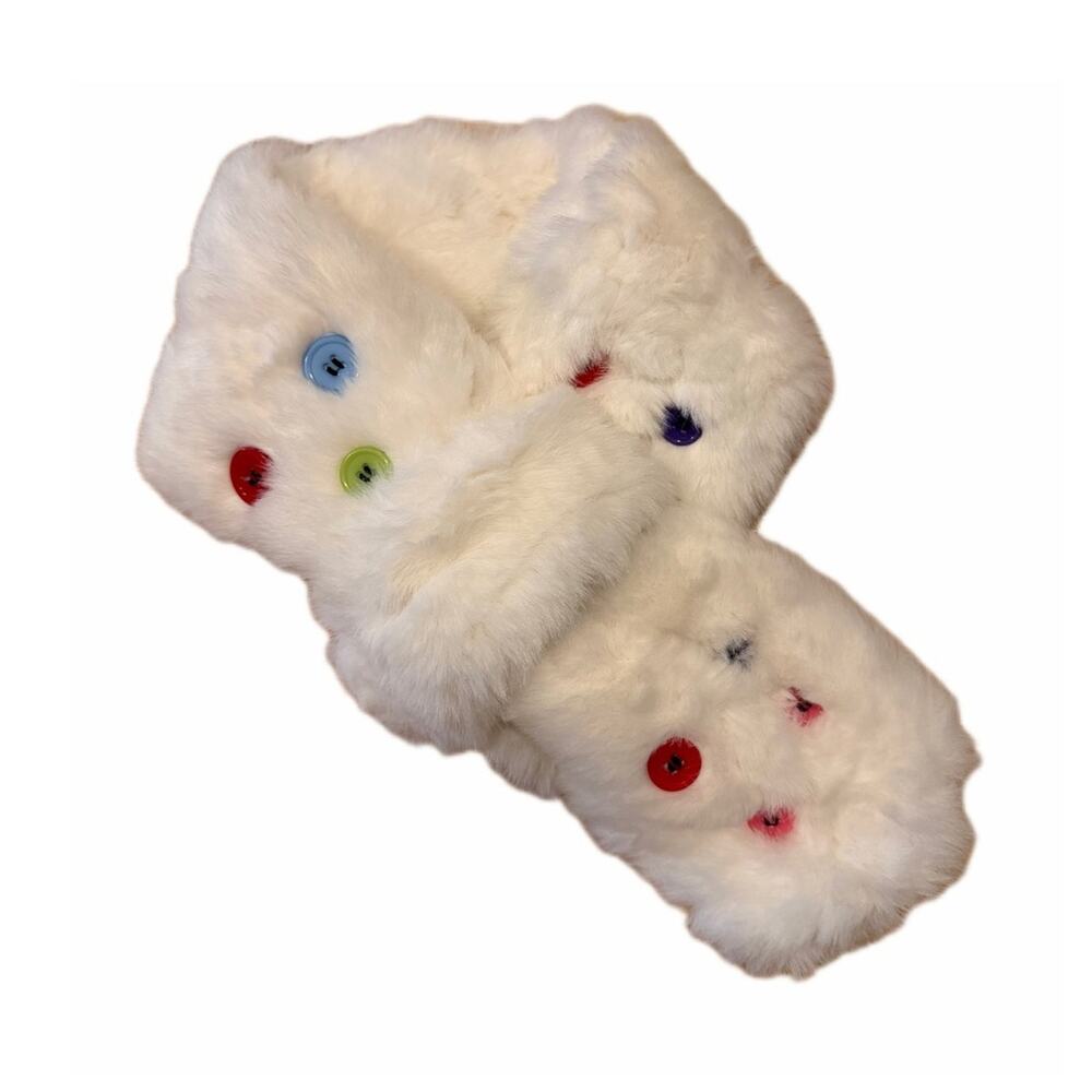 Halara White Faux Fur Decorative Button Scarf Winter One Size
